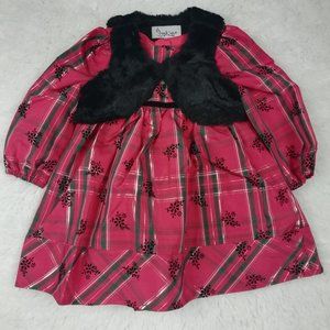 Pippa and Julie Girls Dress Christmas Plaid Red Green Vest Size 2T New‎